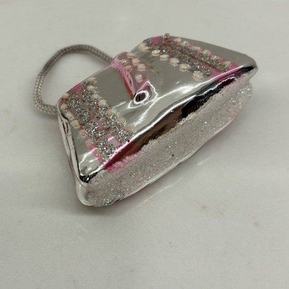 Set of Metallic Silver & Pink Purse Christmas Ornaments Glam Holiday Decor - Picture 3 of 4